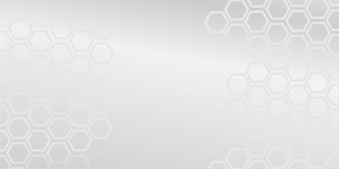 Futuristic white background with semi-transparent hexagons fading inward. Ideal for scientific, medical, or corporate design themes. Clean, modern, and high-tech with a symmetrical layout.
