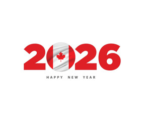 New Year 2026 Number letter font text Logo with Canadian Flag on white Background, Calendar 2026, Canada New Year Banner, Post Card, Greetings Festival Celebration 