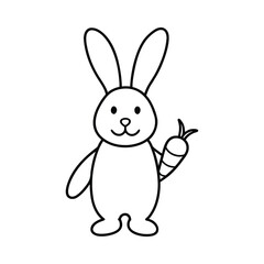 outline rabbit holding carrot cartoon