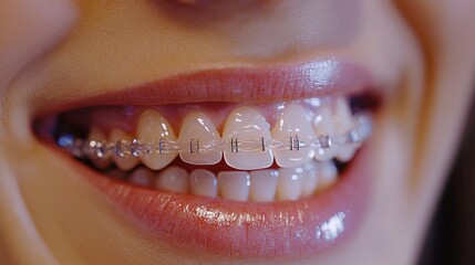 A CloseUp of an Attractive Smile Featuring Clear Braces and Healthy, Radiant Teeth for Maximum Impact