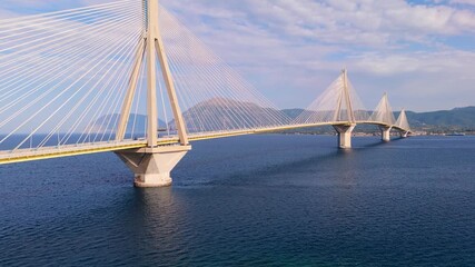 Greece Peloponnese Rio Antirio Bridge highway connection with the mainland aerial images