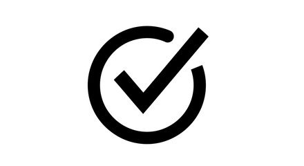 Black check mark inside a circle, symbolizing confirmation and completion, isolated on white background
