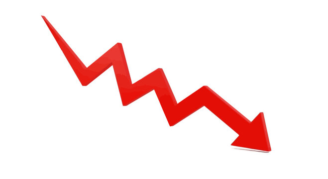 A downward pointing red arrow on a white background indicates a negative trend or financial loss