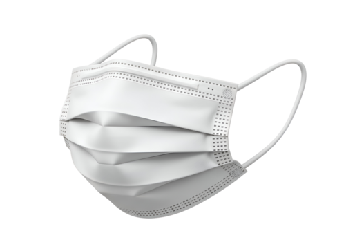 White disposable face mask isolated on black background.