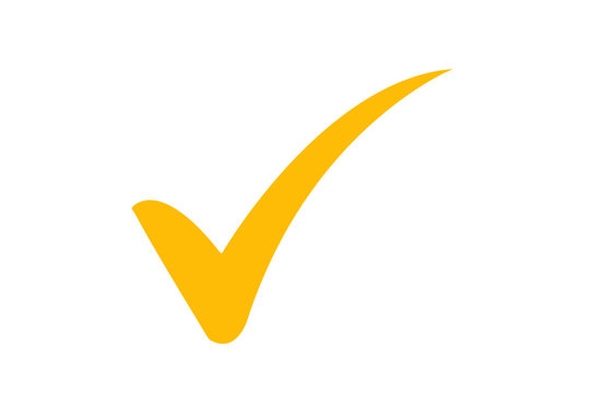 A yellow check mark on a white background represents confirmation approval and positive selection for a task