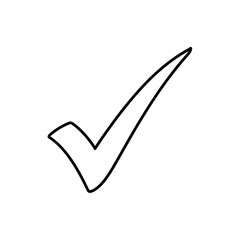 Hand drawn check mark in black and white representing confirmation approval and positive selection