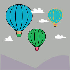 Obraz premium Colorful Three hot air balloons flying in the sky with clouds and Illustration