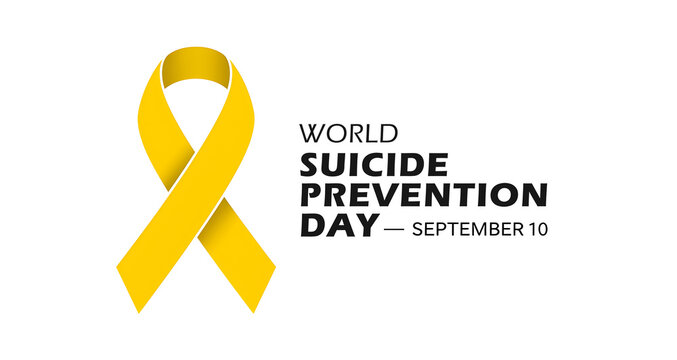 World Suicide Prevention Day Poster with Yellow Awareness Ribbon on White Background