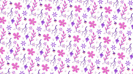 Seamless Vector Floral Pattern with Minimalist Hand-Drawn Flowers and Leaves Elegant Repeating Botanical Background for Fabric, Wallpaper, Textile, and Surface Decoration