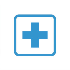 Obraz premium Blue plus sign inside a square frame representing addition or a medical cross for healthcare services