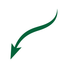 Green curved arrow pointing downwards indicating direction or a path in a simple and clean design
