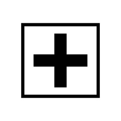 Obraz premium A simple black plus sign in a square box for mathematical addition or medical health purposes