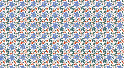 Seamless Vector Floral Pattern with Minimalist Hand-Drawn Flowers and Leaves Elegant Repeating Botanical Background for Fabric, Wallpaper, Textile, and Surface Decoration