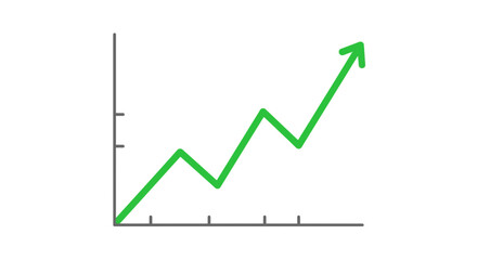 A green arrow graph shows an upward trend indicating positive growth and financial success in business markets