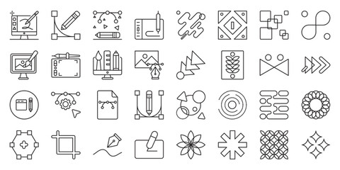 Abstract Art & Digital Illustration Collection set of web icons in line style. abstract art, digital illustration, modern design and geometric shapes. Vector illustration