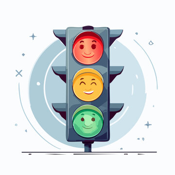 Animated Traffic Signal: A playful and whimsical traffic light, with each signal light displaying a happy face and the road code . Designed with a cartoonish style.