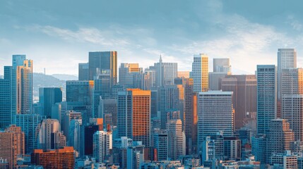 Obraz premium Employee Benefits placard with cityscape background, no logos, no brands