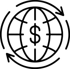 Global finance and currency exchange concept with a dollar sign on a stylized globe and circular arrows