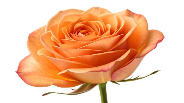 Closeup of one orange rose fresh blossom. Beauty flower isolated on white background. PNG. AI GENERATED.
