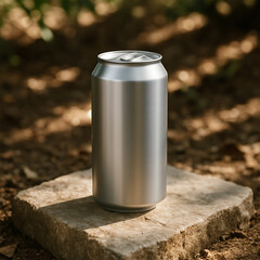 Silver Can on Textured Stone with Dappled Sunlight