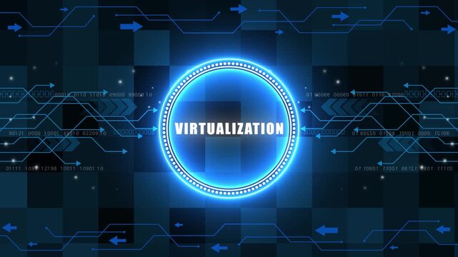 Virtualization text concept head up display (HUD UI) panel and futuristic technology abstract background internet of things animation concepts.