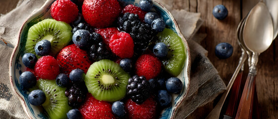 Obraz premium Mix Fruit in Bowl Flat Lay Still Life Summer