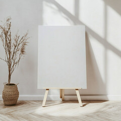 Mockup artist canvas in vertical format on beige background. format front view. Frame for design