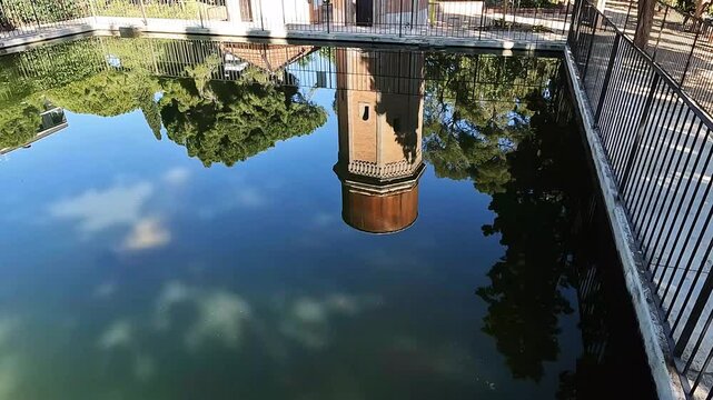 Can Solei and Cal Arn&uacute;s Park in Badalona, Spain. Water tower from 1887