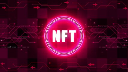 NFT Non-fungible token digital crypto on virtual screen. technology background with Cyberspace HUD elements animation. - Powered by Adobe