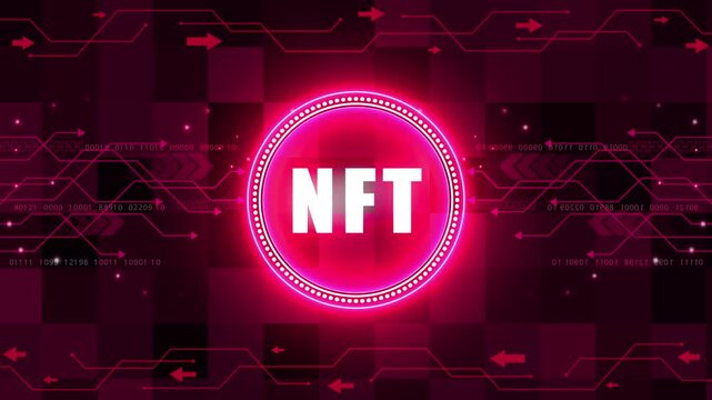 NFT Non-fungible token digital crypto on virtual screen. technology background with Cyberspace HUD elements animation. - Powered by Adobe