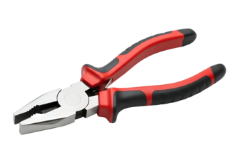 Pair of pliers with red handles.