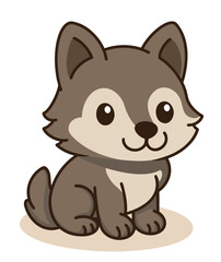 Cute wolf illustration, designed in a playful kawaii style. Perfect for animal-themed projects, nature, or forest-related content, especially for kids' illustrations. © Flower_Ranger