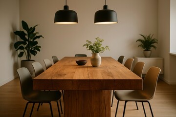 Stunning modern conference room interior showcasing elegant wood table for collaborative team meetings