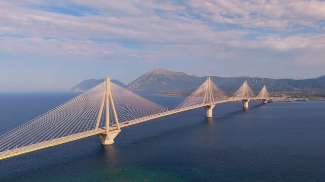 Greece Peloponnese Rio Antirio Bridge highway connection with the mainland aerial images