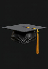 Sharp black academic hat with golden tassel, a timeless symbol for graduation celebrations or educational visuals