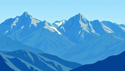 Stylized blue mountains, minimalist flat vector art,  vector,  serene