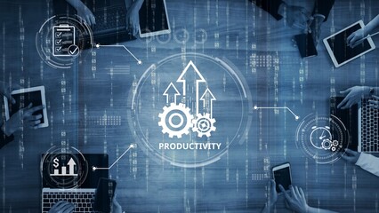 Productivity improvement in digital business, showing productivity tools, productivity tracking, productivity optimization, and workflow for business workplace efficiency. Muxer
