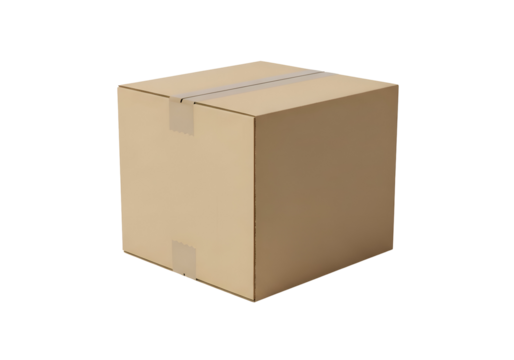 A neutral-toned cardboard box with tape.
