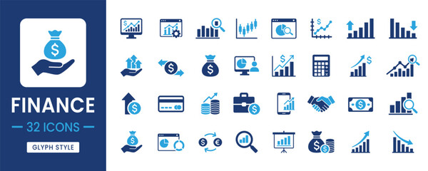 Finance solid icons set, Business growth, glyph icon, minimal illustration, isolated on a white background