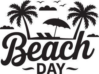 Obraz premium Beach Day Silhouette with Palm Trees and Umbrella Icon