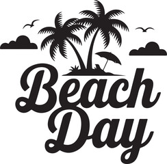 Obraz premium Beach Day Silhouette with Palm Trees and Umbrella Icon