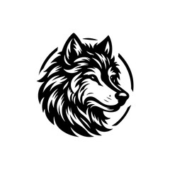Illustration of a wolf head isolated on white background in black and white