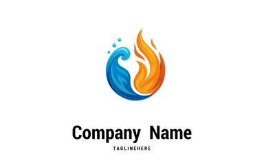 Obraz premium Water and Fire Logo Design hot and cool water vector logo icon