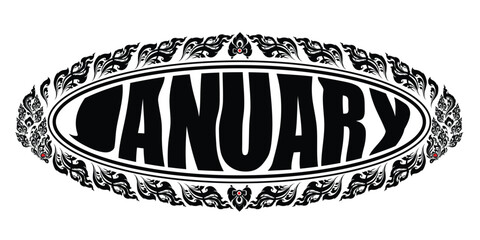 Ornate January Text with Thai Art Frame