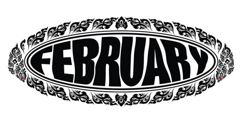 Ornate February Text with Thai Art Frame