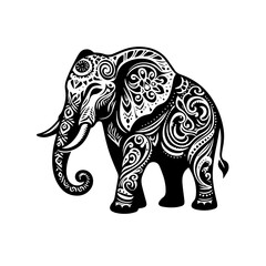 Obraz premium Detailed elephant illustration isolated on white background with tribal patterns