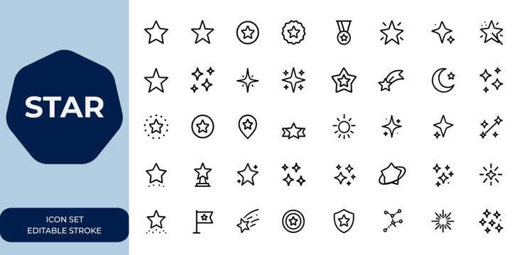 star icon set collection with editable stroke. Vector illustration of star-themed icons for design, UI, web, mobile, decoration, symbol, cosmic, celestial, shape, vector and more.