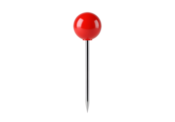 Red spherical pushpin against a black background.