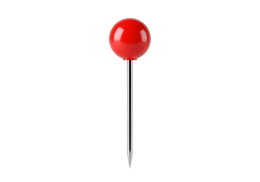 Red spherical pushpin against a black background.