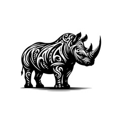 Fototapeta premium Illustration of a rhino with tribal patterns isolated on white background